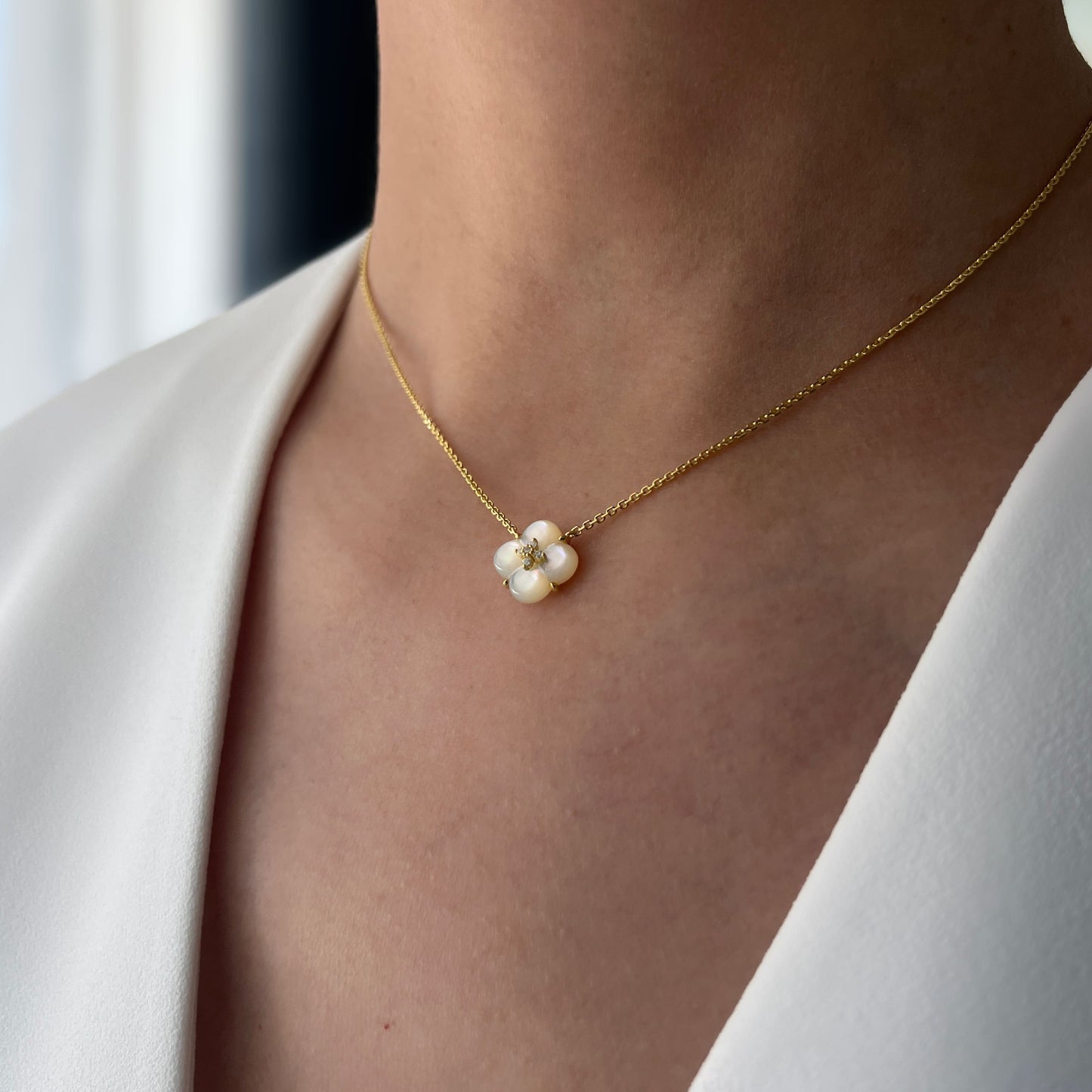Mother of Pearl Clover Pendant Necklace